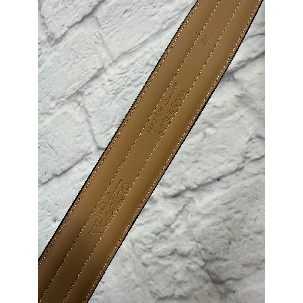 Arefio Valentino Belt Mens 44 Brown Excellent Genuine Leather Silver Buckle 0111